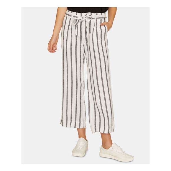 SANCTUARY Pants - SANCTUARY Womens White Belted Striped Wide Leg Pants 26 Waist